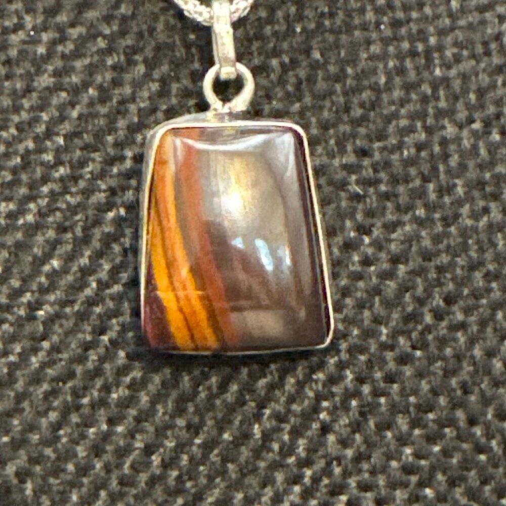 Tiger iron pendant necklace, NEW, Handmade, quadrangle, Sterling Silver, Handmad